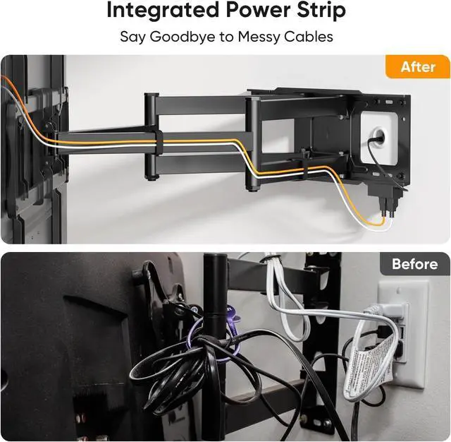 Alt view image 3 of 7 - FORGING MOUNT Long Arm TV Wall Mount with 42.9 inch Extension and Power Strip for 60110 Inch TVs, Heavy Duty Full Motion TV Mount,VESA 900x600mm,up to 220 lbs,Smooth Swivel, Tilt,16-24 Wood Studs