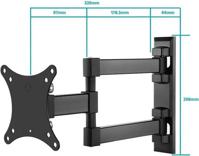 Alt view image 2 of 6 - Monoprice Commercial Full Motion TV Wall Mount Bracket Extra Long Extension Range to 13" for 13" to 27" TVs up to 33lbs, Max VESA 100x100, UL Certified