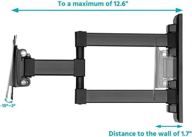 Alt view image 4 of 6 - Monoprice Commercial Full Motion TV Wall Mount Bracket Extra Long Extension Range to 13" for 13" to 27" TVs up to 33lbs, Max VESA 100x100, UL Certified
