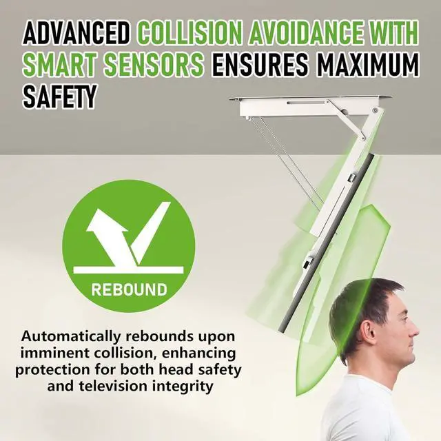 Alt view image 4 of 7 - Ywin Electric Ceiling TV Mount with Remote, Motorized Ceiling TV Mount Flip Down Bracket for 32 to 70 inch, Flat and Curved Screen TVs, Pitched Roof VESA Mount(White)