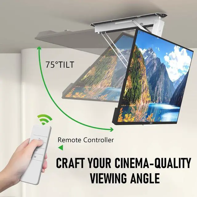 Alt view image 6 of 7 - Ywin Electric Ceiling TV Mount with Remote, Motorized Ceiling TV Mount Flip Down Bracket for 32 to 70 inch, Flat and Curved Screen TVs, Pitched Roof VESA Mount(White)