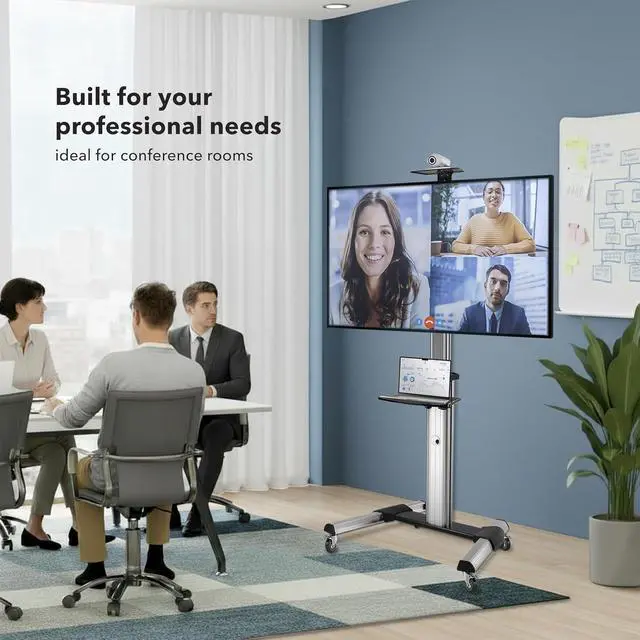 Alt view image 2 of 7 - Mount-It! Mobile TV Stand for Flat Screen Televisions, Height Adjustable Rolling TV Cart for 32, 40, 50, 55, 60, 65 and 70 Inch Screens, 110 Pound Capacity