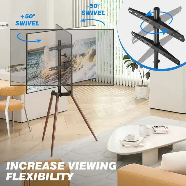 Alt view image 3 of 7 - Rfiver Artistic Easel TV Stand, Height Adjustable & Swivel 100° Tripod TV Stand for 32-65 Inch LCD LED Flat Panel Curved Screen TVs up to 77 lbs, Portable TV Mount for Bedroom, Living Room, Studio