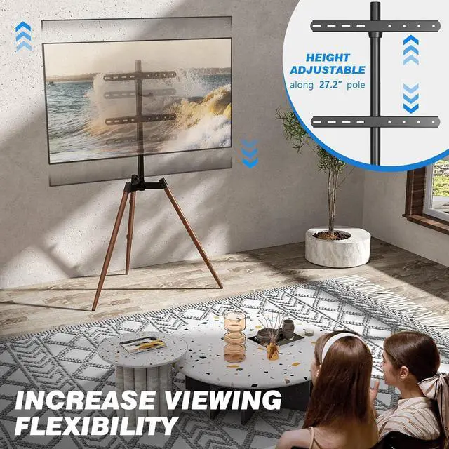 Alt view image 4 of 7 - Rfiver Artistic Easel TV Stand, Height Adjustable & Swivel 100° Tripod TV Stand for 32-65 Inch LCD LED Flat Panel Curved Screen TVs up to 77 lbs, Portable TV Mount for Bedroom, Living Room, Studio