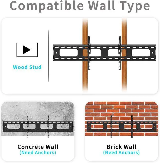 Alt view image 6 of 7 - TV Wall Mount for 42-70 Inch Screen TVs, Fixed Low Profile TV Mount Fits Up to 132lbs & VESA 800x400mm, Adjustable 12 Deg Tilt Wall Mount Tv Bracket