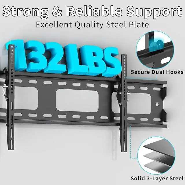 Alt view image 4 of 7 - TV Wall Mount for 42-70 Inch Screen TVs, Fixed Low Profile TV Mount Fits Up to 132lbs & VESA 800x400mm, Adjustable 12 Deg Tilt Wall Mount Tv Bracket