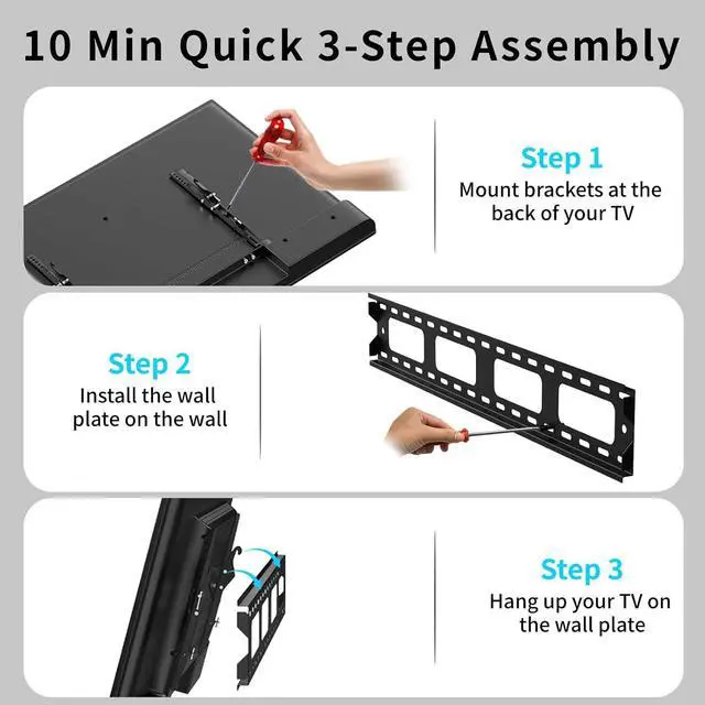 Alt view image 7 of 7 - TV Wall Mount for 42-70 Inch Screen TVs, Fixed Low Profile TV Mount Fits Up to 132lbs & VESA 800x400mm, Adjustable 12 Deg Tilt Wall Mount Tv Bracket