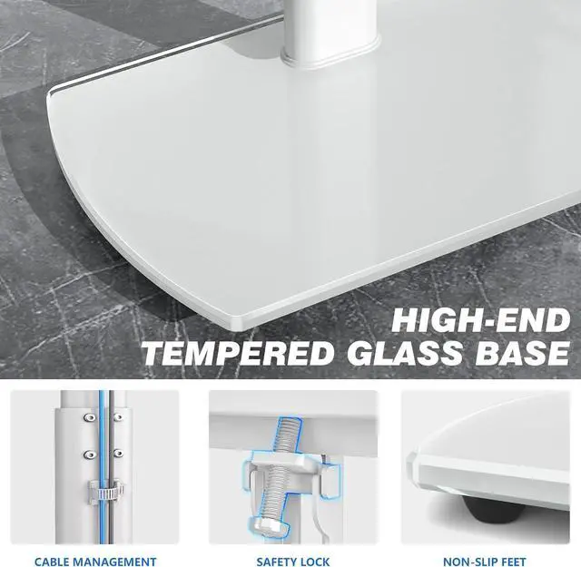 Alt view image 3 of 7 - Rfiver TV Floor Stand with Swivel Mount, Universal for 32-65 Inch LCD LED Flat Screens, White Height Adjustable Space Saving Corner TV Stand for Home Office with Wire Management, VESA 400x400 mm