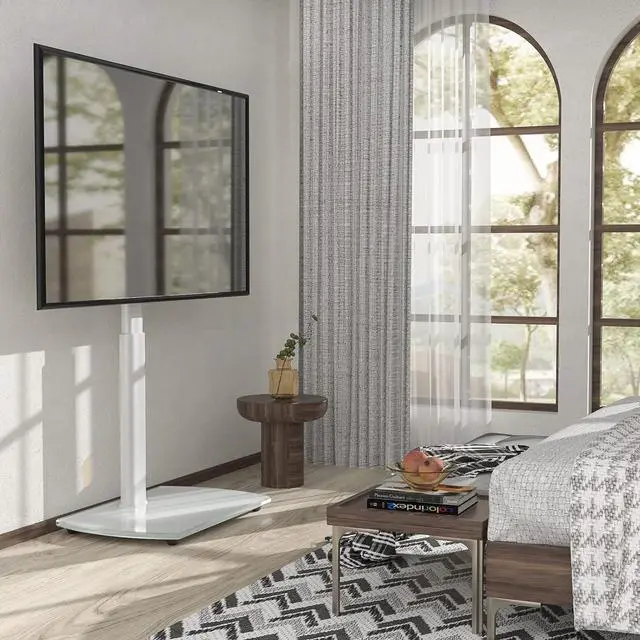 Alt view image 5 of 7 - Rfiver TV Floor Stand with Swivel Mount, Universal for 32-65 Inch LCD LED Flat Screens, White Height Adjustable Space Saving Corner TV Stand for Home Office with Wire Management, VESA 400x400 mm