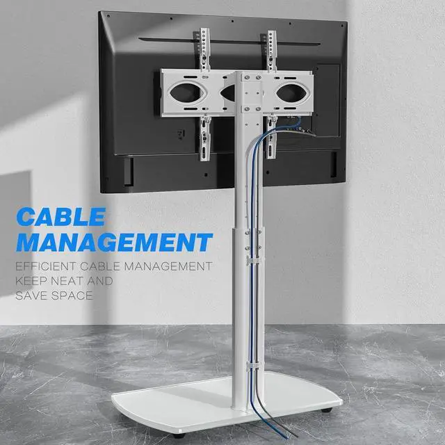 Alt view image 7 of 7 - Rfiver TV Floor Stand with Swivel Mount, Universal for 32-65 Inch LCD LED Flat Screens, White Height Adjustable Space Saving Corner TV Stand for Home Office with Wire Management, VESA 400x400 mm