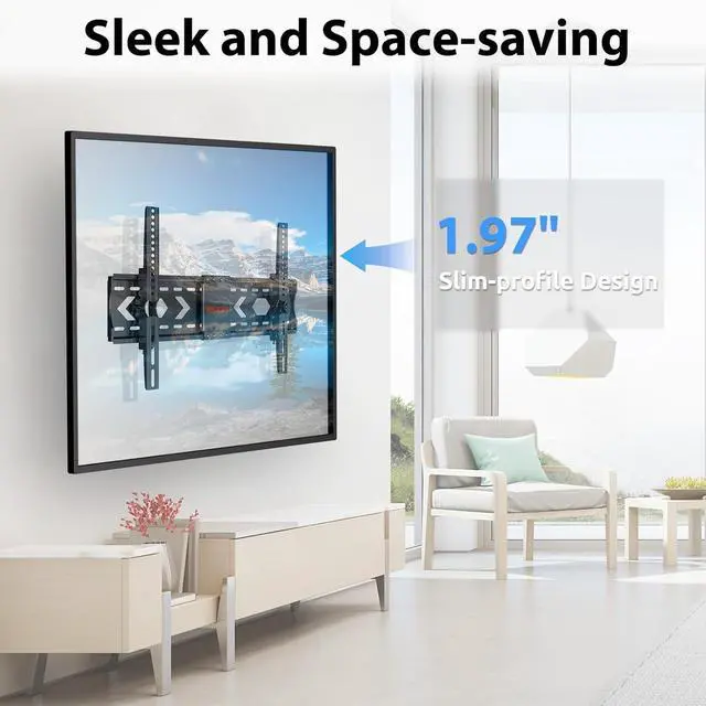 Alt view image 2 of 7 - Tilt TV Wall Mount for 32-84 Inch 4K LED OLED Flat Curved Screens, Universal VESA 600x400mm, Max Load 135 lbs, Up/Down Adjustment 15 Slim Profile TV Mount