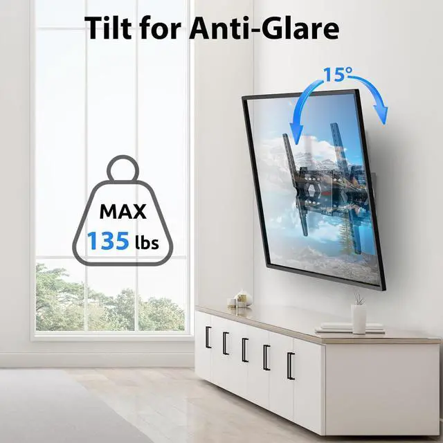 Alt view image 3 of 7 - Tilt TV Wall Mount for 32-84 Inch 4K LED OLED Flat Curved Screens, Universal VESA 600x400mm, Max Load 135 lbs, Up/Down Adjustment 15 Slim Profile TV Mount