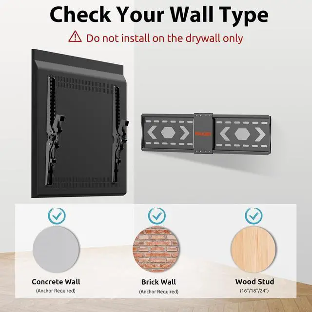 Alt view image 6 of 7 - Tilt TV Wall Mount for 32-84 Inch 4K LED OLED Flat Curved Screens, Universal VESA 600x400mm, Max Load 135 lbs, Up/Down Adjustment 15 Slim Profile TV Mount