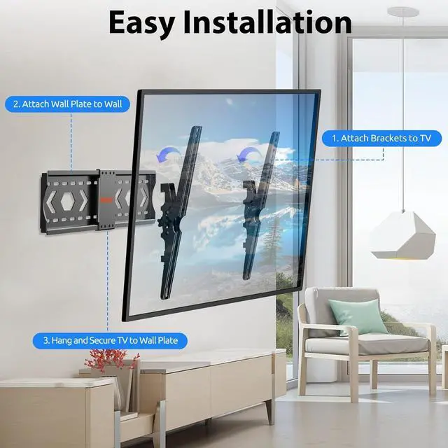 Alt view image 7 of 7 - Tilt TV Wall Mount for 32-84 Inch 4K LED OLED Flat Curved Screens, Universal VESA 600x400mm, Max Load 135 lbs, Up/Down Adjustment 15 Slim Profile TV Mount