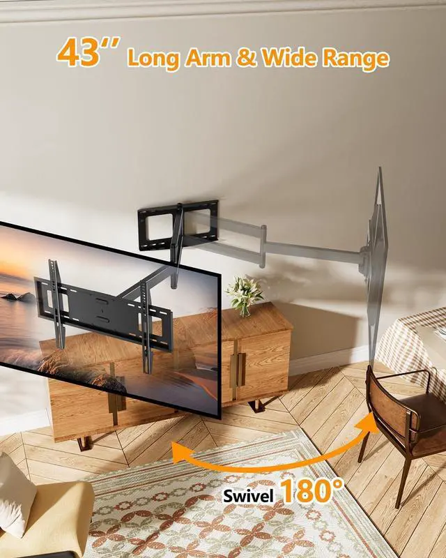 Alt view image 7 of 7 - FORGING MOUNT Long Extension TV Mount Full Motion Wall Bracket with 42 inch Long Arm Articulating TV Wall Mount for 37 to 80 Inch Flat/Curve TVs, VESA 600x400mm Compatible, Holds up to 110 lbs