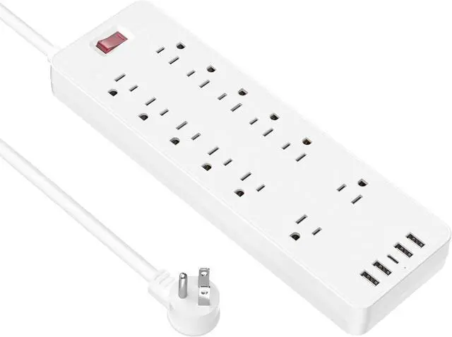 Main image of Power Strip, HITRENDS Surge Protector with 12 Outlets and 4 USB Ports (5V/2.4A) & 1 USB-C Port (5V/3A), 1875W/15A, Flat Plug, Spaced Outlets with 6ft Extension Cord for Home Office