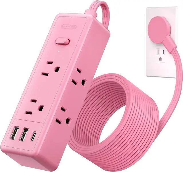 Main image of NTONPOWER Pink Extension Cord 10 ft, 1080 Joules Surge Protector Power Strip with 6 Widely Outlets 3 USB (1 USB C), Flat Plug Extension Cord Power Strip Long Cord for Home Office Dorm Room Essentials