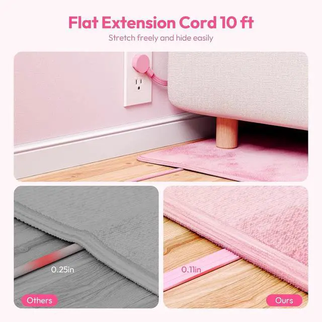 Alt view image 6 of 7 - NTONPOWER Pink Extension Cord 10 ft, 1080 Joules Surge Protector Power Strip with 6 Widely Outlets 3 USB (1 USB C), Flat Plug Extension Cord Power Strip Long Cord for Home Office Dorm Room Essentials