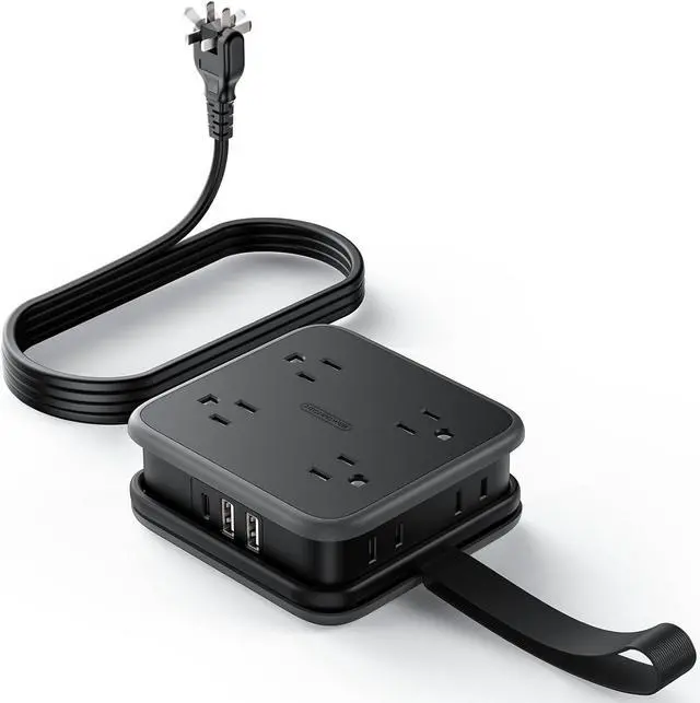 Main image of NTONPOWER 2 Prong Power Strip, 2 to 3 Prong Adapter, 5 ft Extension Cord, 1875W/15A, 180 Rotating Plug, 8 Outlets 3 USB(1 USB C), Wall Mount for Old House, Dorm, Office Black