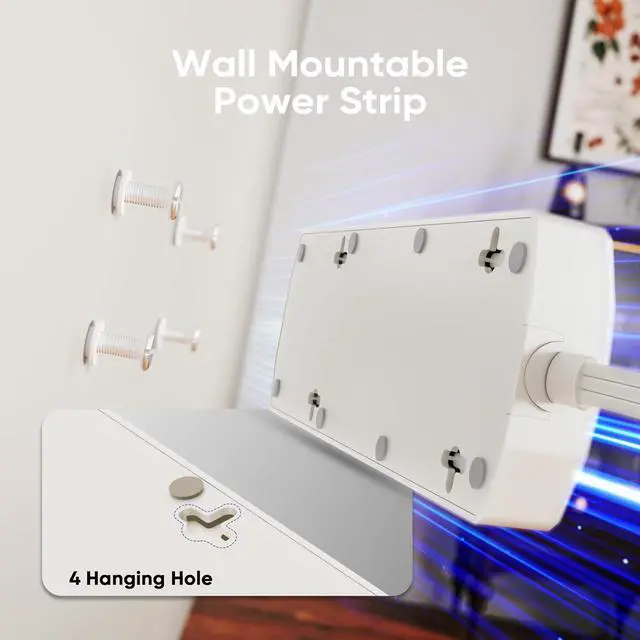 Alt view image 3 of 5 - 2 Prong Power Strip, Yozisital 2 Prong to 3 Prong Outlet Adapter, 5FT Extension Cord with Polarized Plug, 1200J Surge Protector, 8 AC Outlets & 4 USB, Wall Mountable, Ideal for Non-Grounded Outlets