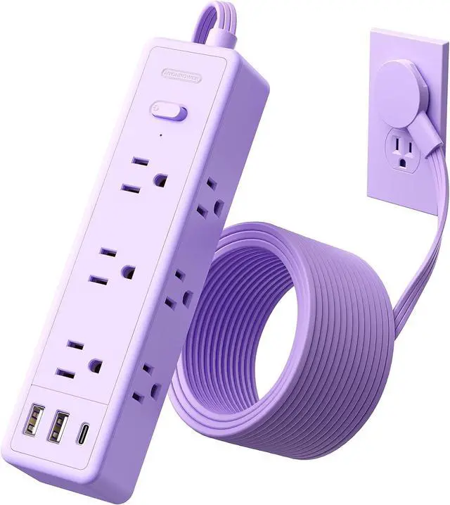 Main image of Purple Power Strip, NTONPOWER Surge Protector Purple Extension Cord 5FT, 9 Outlets 3 USB (1 USB C), Mounted,1080J, Multiple Outlets Desk Accessories for Home Office, Vanity Desk, Nightstand