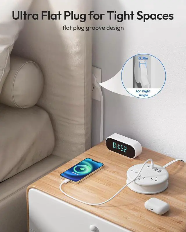 Alt view image 6 of 7 - NTONPOWER Travel Power Strip, Travel Essentials, Cruise Essentials 3 Outlets 4 USB Ports(2 USB C), 4FT Wrapped Around Extension Cord for Travel Cruise Ship Beach Vacation Essentials White