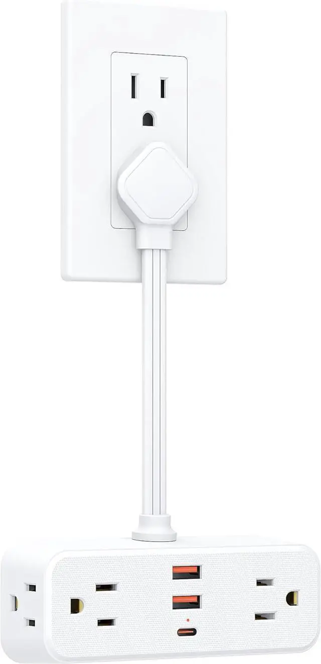 Main image of Short Extension Cord 6 Inch, Flat Plug Small Power Strip with 4 AC & 3 USB(1 USB-C), 1875W/15A, 1700J Surge Protector, Multi Plug Outlet Extender for Home Office Travel, White