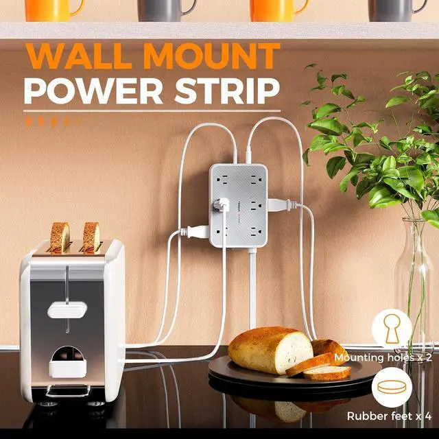 Alt view image 6 of 7 - TESSAN Surge Protector Power Strip, 5FT Flat Extension Cord with Multiple Outlets, 12 Outlet Extender with 4 USB (2 USB-C), Flat Plug Power Strip, 1800J Surge Protection, Office, Dorm Essentials