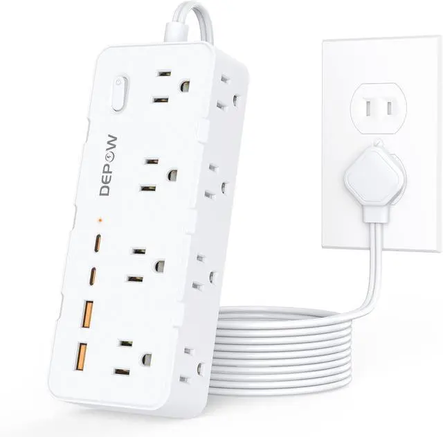 Main image of 2 Prong Power Strip, 2 to 3 Prong Outlet Adapter with 8 AC & 4 USB Ports (2 USB C), 5FT Extension Cord, 1700J Two Prong Surge Protector, Wall Mountable, Ideal for Old House Non-Grounded Outlets