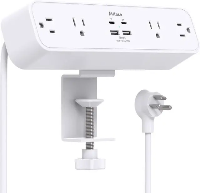 Main image of PD30W Desk Clamp Power Strip, Desktop Mount Surge Protector, Fast Charging Station, 5Ft Extension Cord Desk Edge Mount Shelf with 4 Outlets 4 USB Ports (2 USB C), Home Office Accessories Essentials
