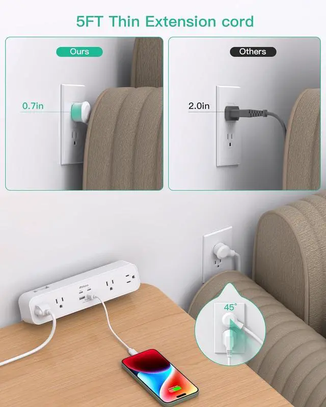 Alt view image 6 of 7 - PD30W Desk Clamp Power Strip, Desktop Mount Surge Protector, Fast Charging Station, 5Ft Extension Cord Desk Edge Mount Shelf with 4 Outlets 4 USB Ports (2 USB C), Home Office Accessories Essentials