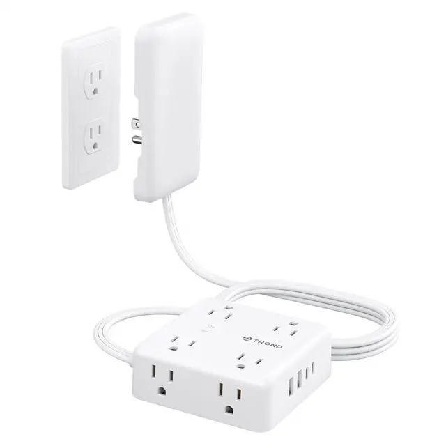 Main image of TROND Flat Outlet Cover Extender - 6FT Flat Extension Cord with 8 Outlet and 4 USB, Ultra-Thin Power Strip Cord Concealer with 1700 Surge Protector, Idea for Home Improvement to Hide TV Messy Cord
