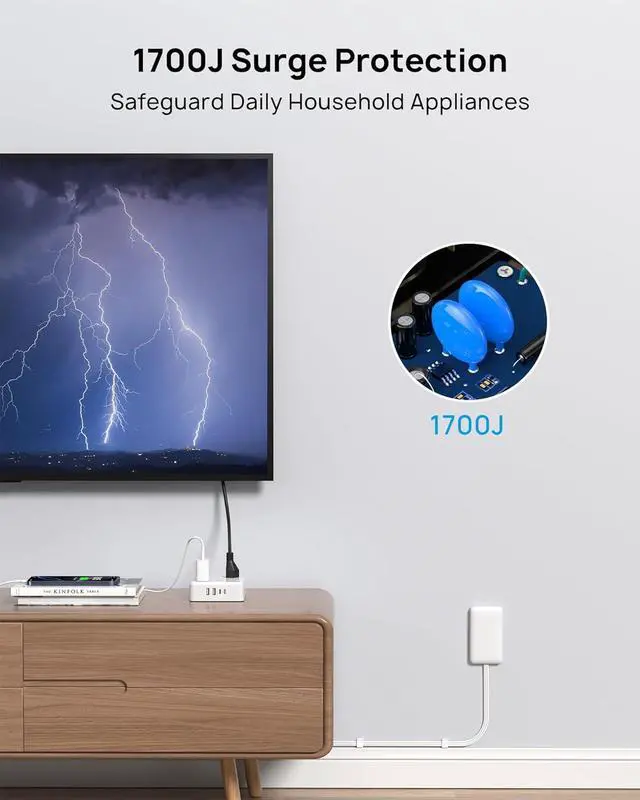 Alt view image 5 of 7 - TROND Flat Outlet Cover Extender - 6FT Flat Extension Cord with 8 Outlet and 4 USB, Ultra-Thin Power Strip Cord Concealer with 1700 Surge Protector, Idea for Home Improvement to Hide TV Messy Cord