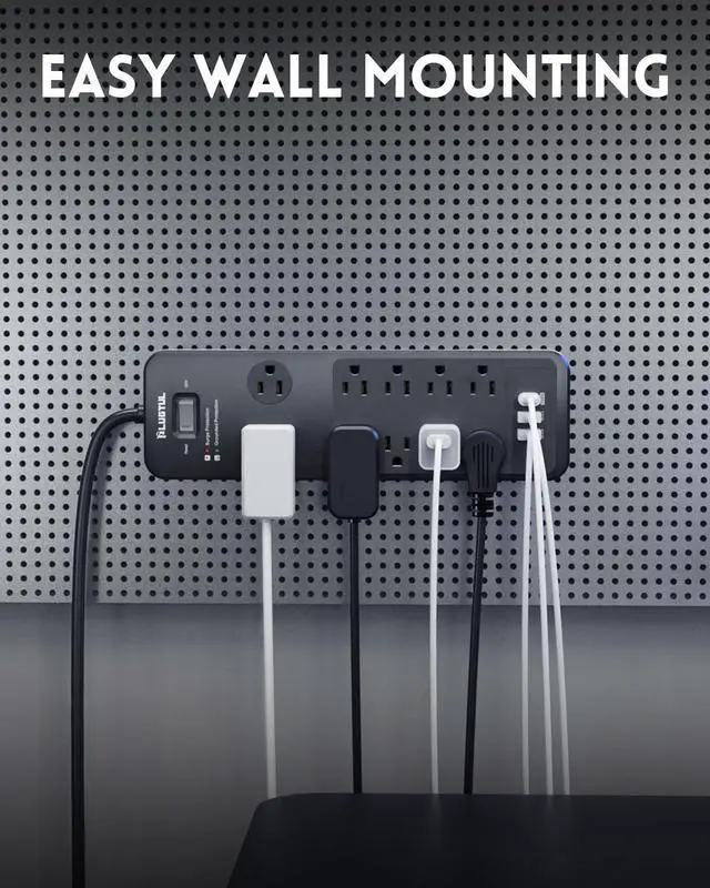 Alt view image 7 of 7 - Surge Protector Power Strip 10FT, PLUGTUL Surge Protector with 10 Outlets - Spacious Design for Large Plugs, Flat Plug, 20W USB C Charging for Home, Office, ETL Listed2040J