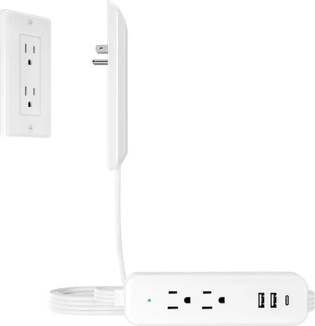 Main image of Flat Socket Extension Cord 3 FT Surge Protector Power Strip with 2 AC Outlets 1 USB C and 2 USB A Ports, Multiple Wall Outlet Extender Suitable for Home Dorm Desk Garage Work Travel Apartment (3FT)