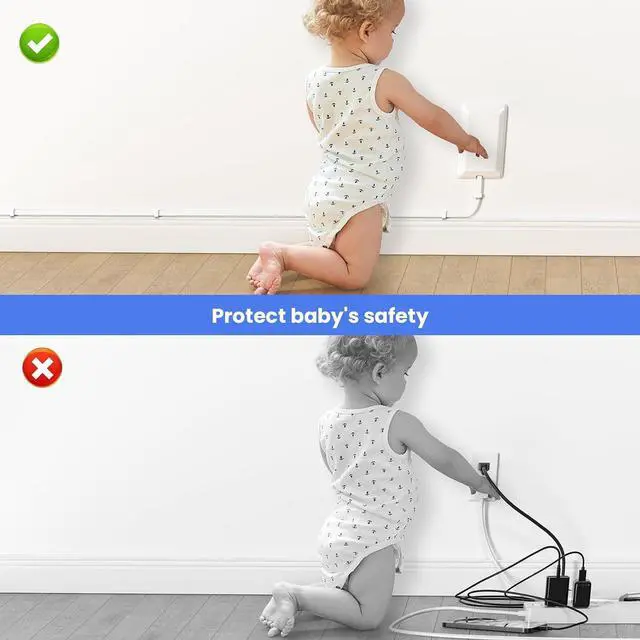 Alt view image 6 of 7 - Flat Socket Extension Cord 3 FT Surge Protector Power Strip with 2 AC Outlets 1 USB C and 2 USB A Ports, Multiple Wall Outlet Extender Suitable for Home Dorm Desk Garage Work Travel Apartment (3FT)