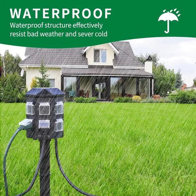 Alt view image 3 of 7 - TiFFCOFiO Outdoor Power Strip Waterproof, 24 Hour Mechanical Timer, 6 ft Extension Cord, 6 Grounded Outlets for Outdoor Lights, ETL Listed (6 FT)