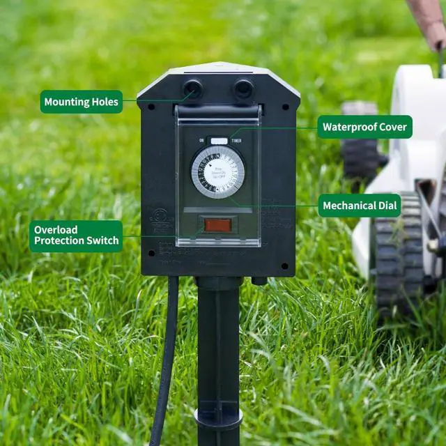 Alt view image 2 of 7 - TiFFCOFiO Outdoor Power Strip Waterproof, 24 Hour Mechanical Timer, 6 ft Extension Cord, 6 Grounded Outlets for Outdoor Lights, ETL Listed (6 FT)