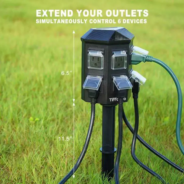 Alt view image 5 of 7 - TiFFCOFiO Outdoor Power Strip Waterproof, 24 Hour Mechanical Timer, 6 ft Extension Cord, 6 Grounded Outlets for Outdoor Lights, ETL Listed (6 FT)