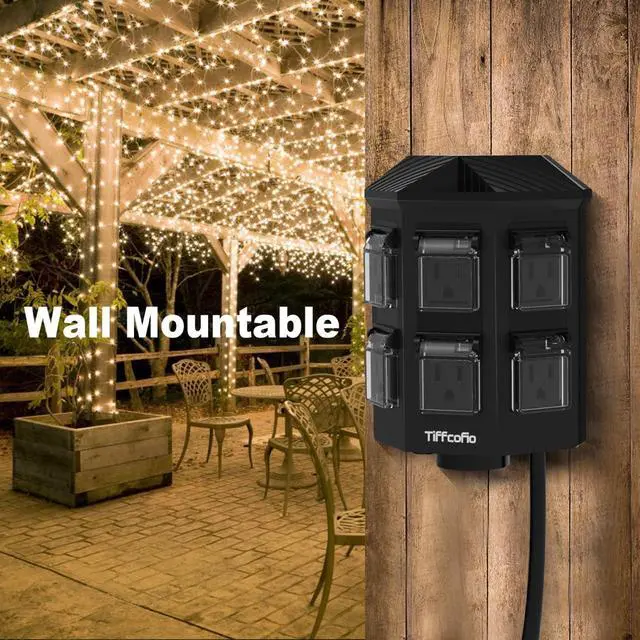 Alt view image 7 of 7 - TiFFCOFiO Outdoor Power Strip Waterproof, 24 Hour Mechanical Timer, 6 ft Extension Cord, 6 Grounded Outlets for Outdoor Lights, ETL Listed (6 FT)