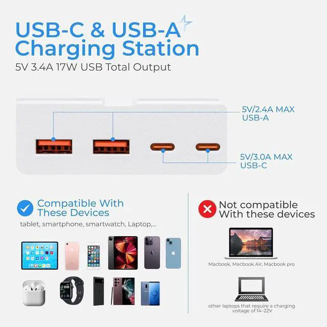 Alt view image 7 of 7 - Short Extension Cord 1Ft - 8 Outlets Power Strip Flat Plug Surge Protector with 4 USB (5V 3.4A 17W), Multi Plug Wall Outlet Splitter, Desk Charging Station for Home Office Dorm Collages