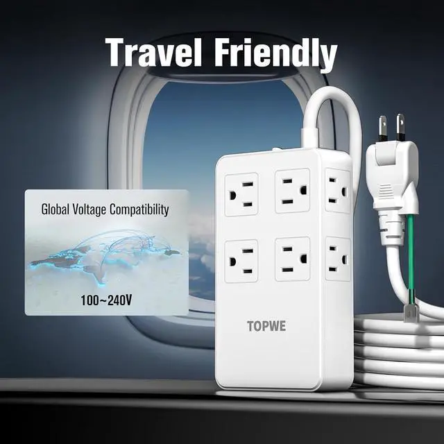 Alt view image 4 of 7 - Power Strip Surge Protector with Multiple Outlets, Charging Station(100W Max), Flat Plug Extension Cord, 8 Outlets & 4 USB Ports (2 USB C), Desk Charging Station (White, 2 Prong 10 FT)