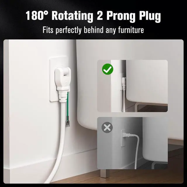 Alt view image 6 of 7 - Power Strip Surge Protector with Multiple Outlets, Charging Station(100W Max), Flat Plug Extension Cord, 8 Outlets & 4 USB Ports (2 USB C), Desk Charging Station (White, 2 Prong 10 FT)