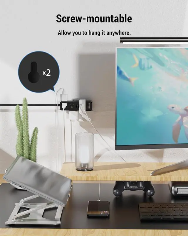 Alt view image 6 of 7 - Surge Protector Power Strip, 10 Ft Power Strip with 9 Widely AC Outlets, 1700 Joules, Wall Mount 3-Side, Ultra Thin Flat Plug Extension Cord for Travel Home Office College Dorm, Black