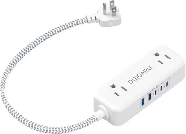 Main image of Short Extension Cord 1 ft -4 AC Outlets with 5 USB (5V/4.8A), Small Power Strip, Ultra Thin Flat Plug Extension Cord for Home Office College Dorm Essentials