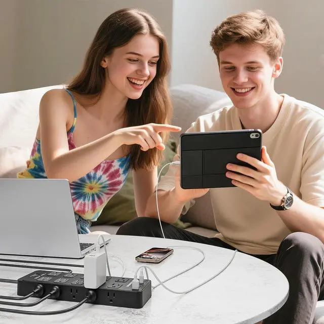 Alt view image 5 of 7 - Power Strip Surge Protector Flat Plug with 20 AC Outlets 6 USB Chagring Ports, 1875W/15A, 2700J, 10 Ft Heavy Duty Extension Cord for Home, Office, Dorm, Gaming,ETL Listed (Black, 10 Feet)