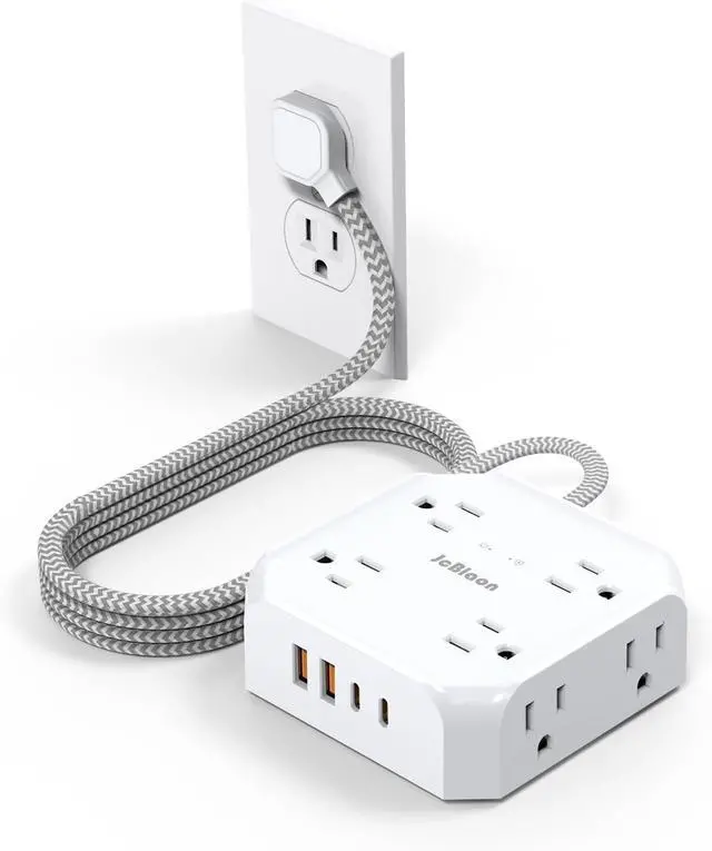Main image of Surge Protector Power Strip, 8 Outlets with 4 USB Ports(2 USB C), 4-Sided 1050J Outlet Extender with 5FT Flat Extension Cord for Travel, Home, School, College Dorm Room Essentials