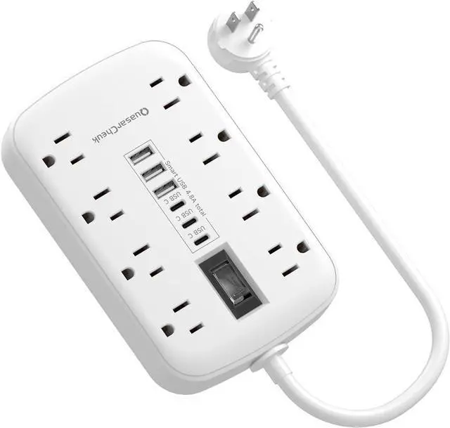 Main image of Short Extension Cord 1 ft, Small Power Strip Flat Outlet Extender Surge Protector with 8 AC Outlets 6 USB (5V/4.8A 24W), Mini Extension Cord Flat Wall Plug for Home Office Dorm Kitchen Bathroom