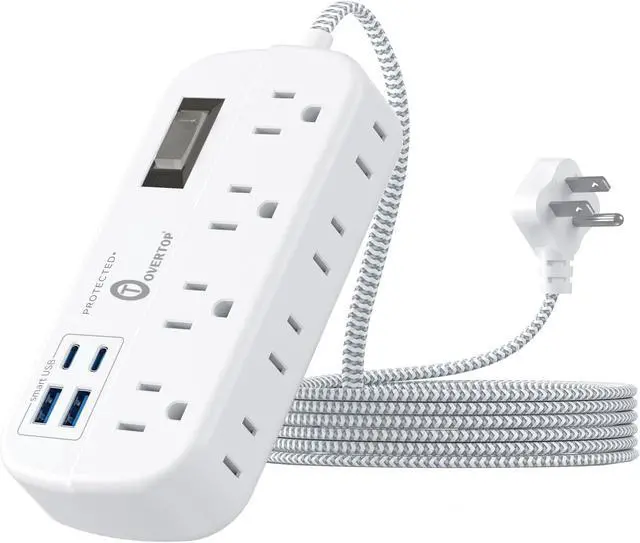 Main image of Overtop Power Strip Surge Protector, 8 Outlets, 4 USB Ports (2 USB C Ports), Multi Plug Wall Outlet Extender, 5Ft Flat Plug Extension Cord(13A/1625W) Charging Station for Travel Home Office Dorm