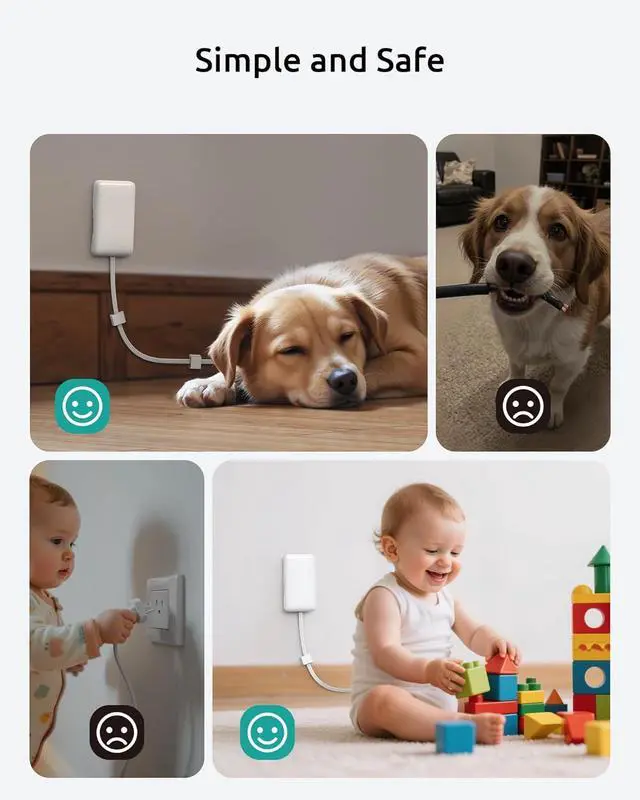 Alt view image 7 of 7 - Outlet Cover Extension Cord Flat 6ft, NUTICT Flat Plug Power Strip with 8 Outlets & 3 USB-C & 1 USB-A Port, 13A/1625W, 1440J Surge Protector, Indoor 3 Prong Flat Wall Plug for Tight Spaces, White